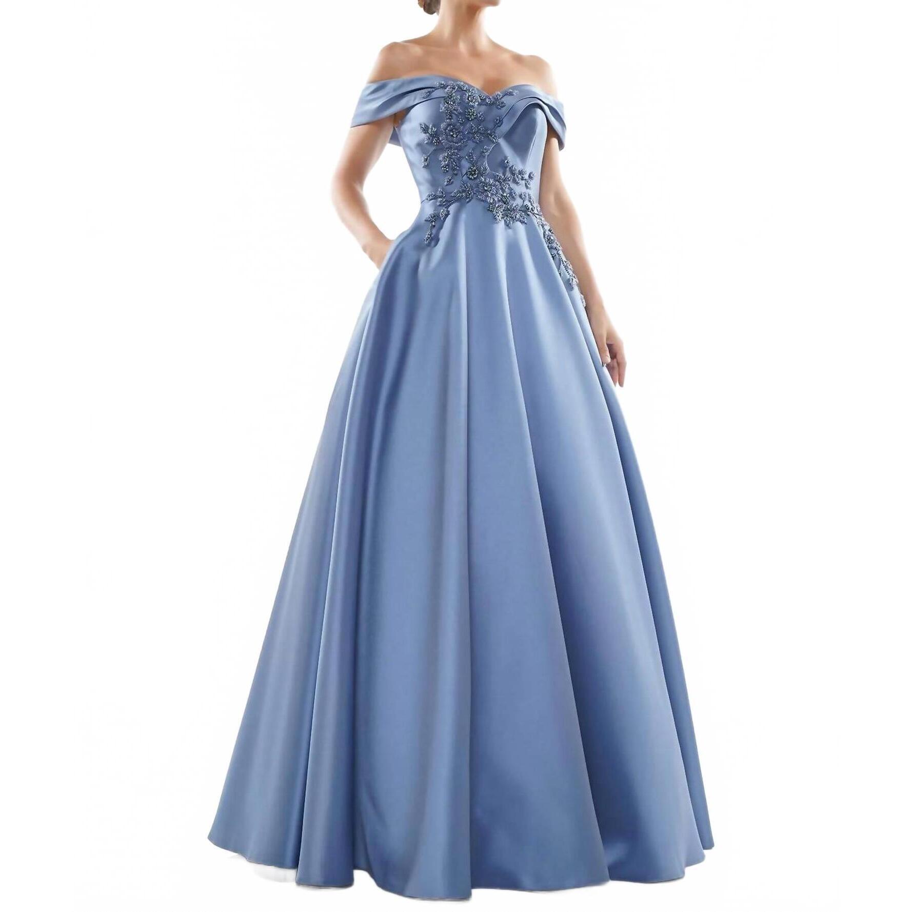 New Marsoni By Colors Off Shoulder Ball Gown In Slate Blue
